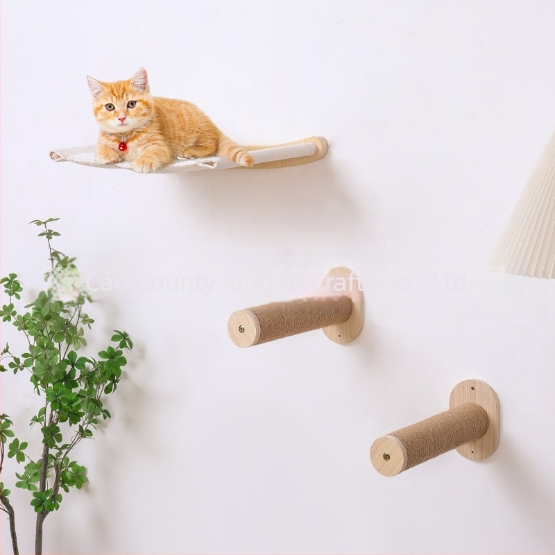 Дървена стойка за катерене за котки, стълба за катерене за котки, стенна стълба, масивна дървена, многослойна сизалова въжена стена, хамак за котки, стълби, играчка за котки