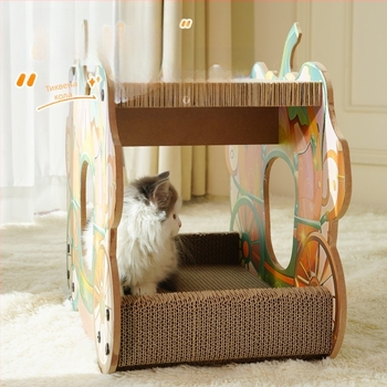 Двуслойна дъска за драскане с тиква, котешка кола, интегрирана, издръжлива, устойчива на износване, универсална играчка за котешки принадлежности „Четири сезона“.