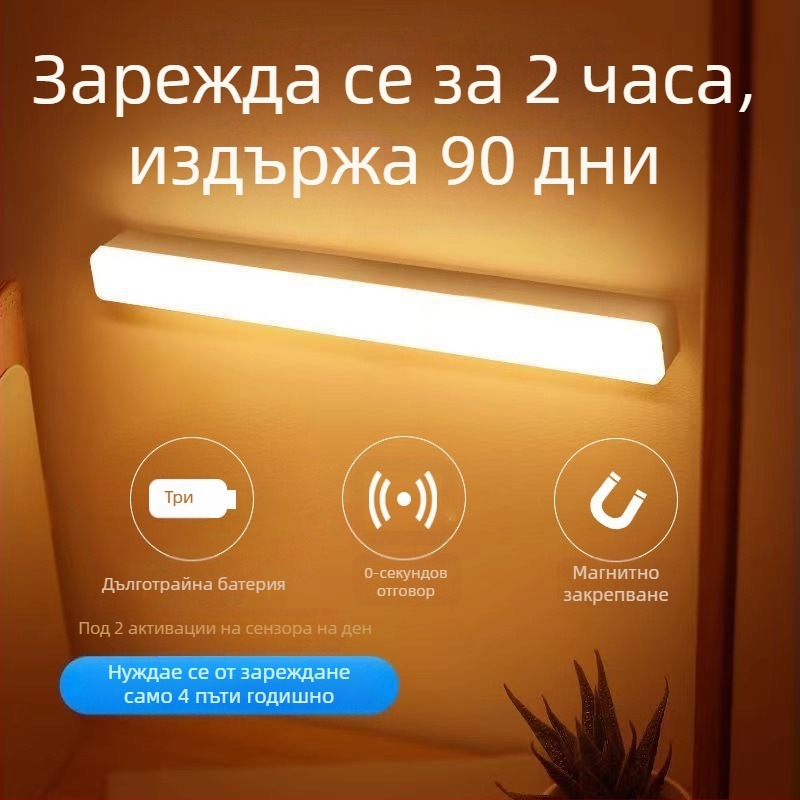 Интелигентна лампа със сензор за човешко тяло, шкаф, гардероб, нощно шкафче, магнитна вградена USB зареждаща инфрачервена нощна лампа на едро