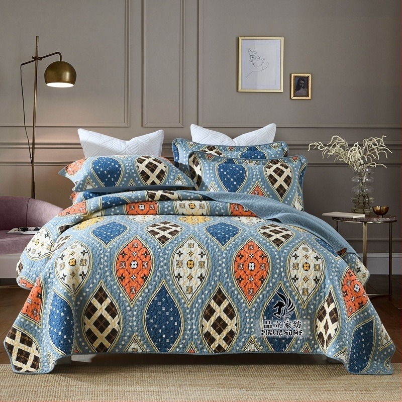 Комплект от три памучни покривала за легло Pinli Home Textile, външнотърговски, американски имитационен юрган, щампован памучен юрган с климатик