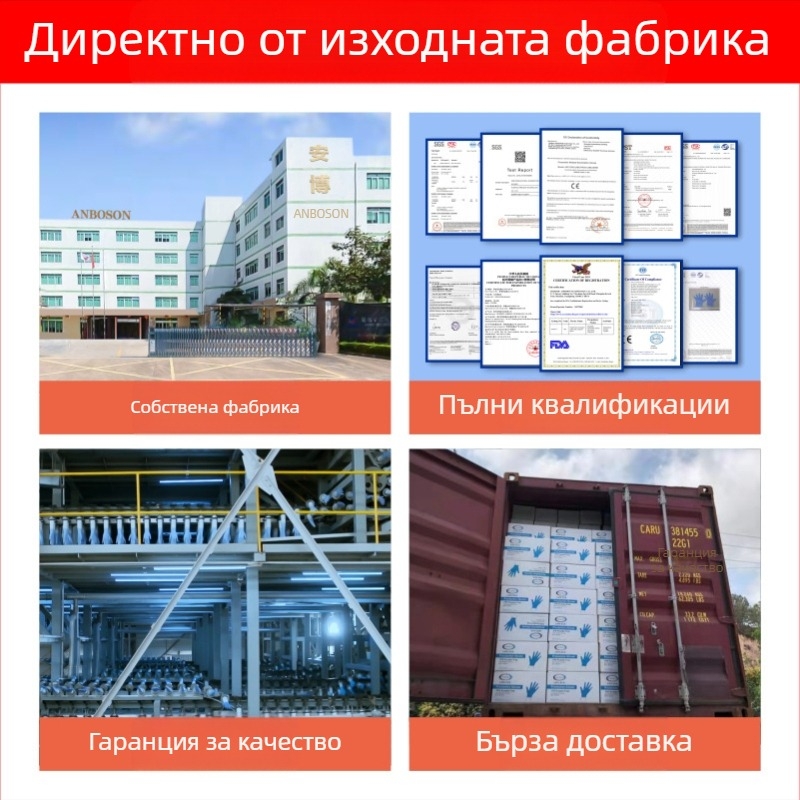 Търговия на едро Ambochen за еднократна употреба, хранителни издръжливи сини нитрилни ръкавици, английски водоустойчиви кухненски ръкавици Ding Qing