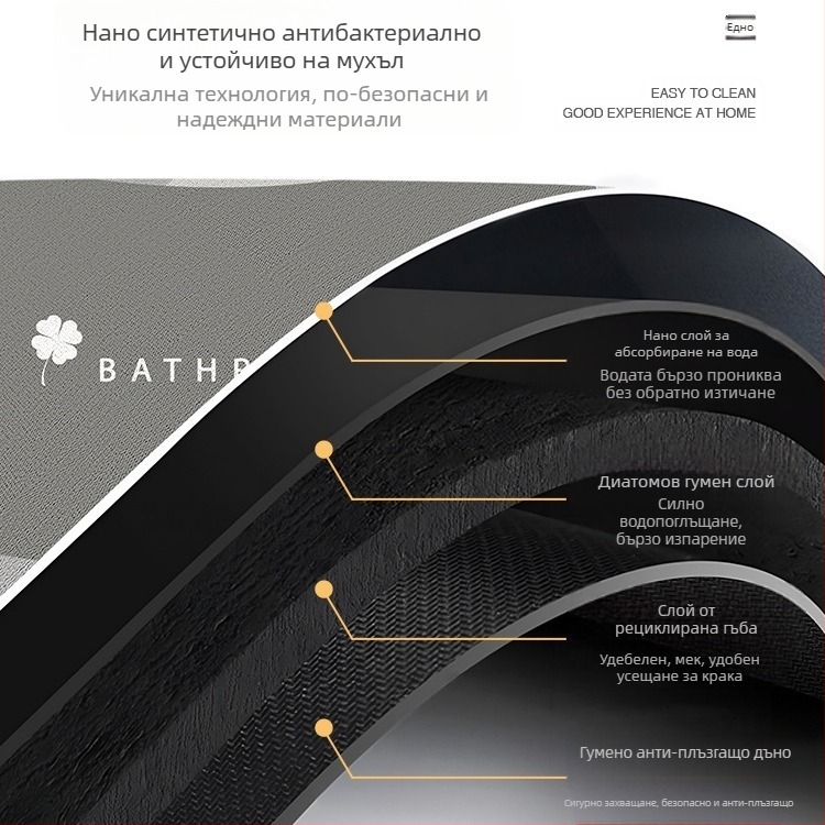 Извита постелка за баня, тоалетна, неплъзгаща се, силно абсорбираща, душ кабина, ветрилообразна, полукръгла, диатомова кал, бързосъхнеща постелка за крака