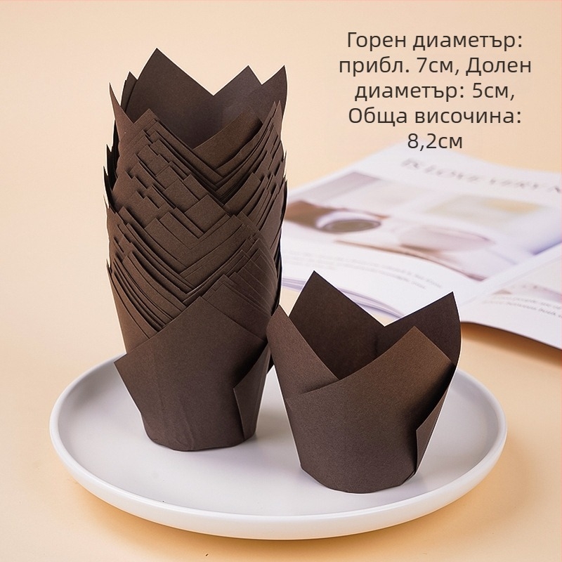 Чаша за торта Tulip от хартия Amazon, гореща продажба, поставка за торта, пламък, чаша за мъфини, печене на торта, маслоустойчива поставка за хартия, фабрика за търговия на едро