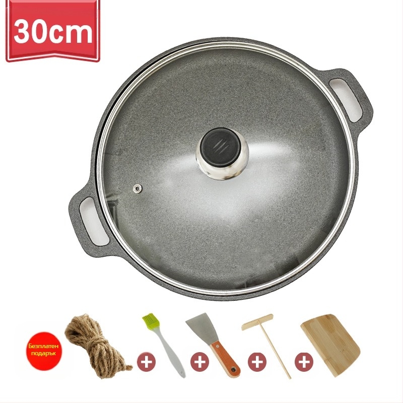 Удебелен чугунен тиган за палачинки, непокрит тиган за палачинки, чугунен тиган с двойна решетка, ръчен тиган за палачинки с незалепващо покритие