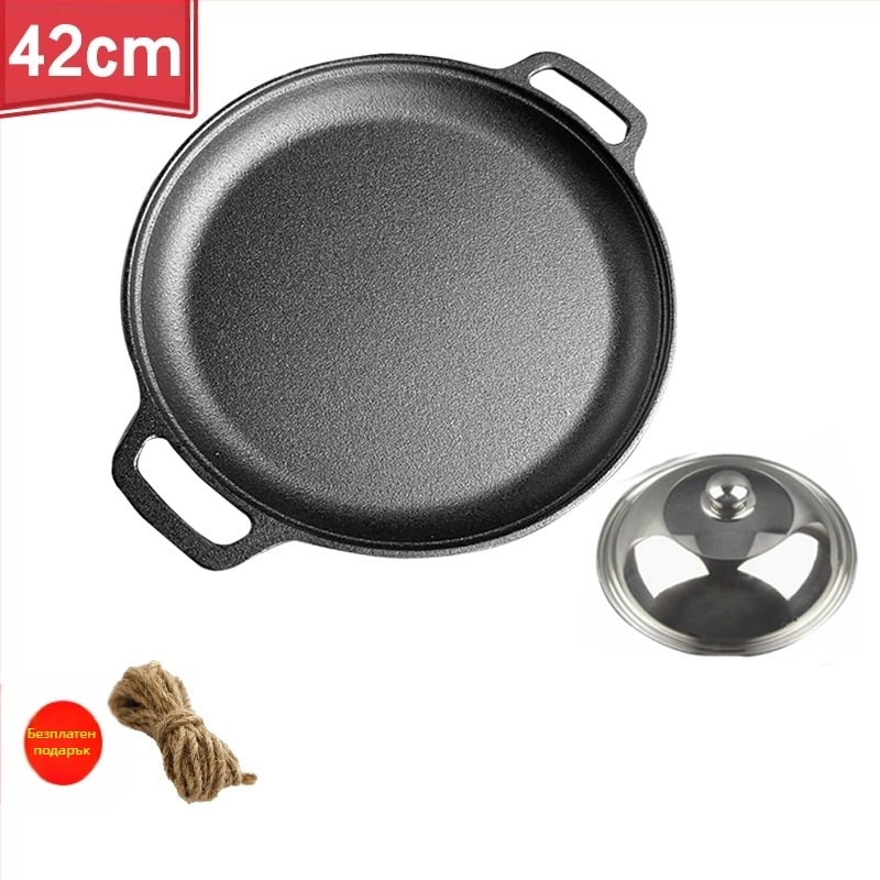 Удебелен чугунен тиган за палачинки, непокрит тиган за палачинки, чугунен тиган с двойна решетка, ръчен тиган за палачинки с незалепващо покритие
