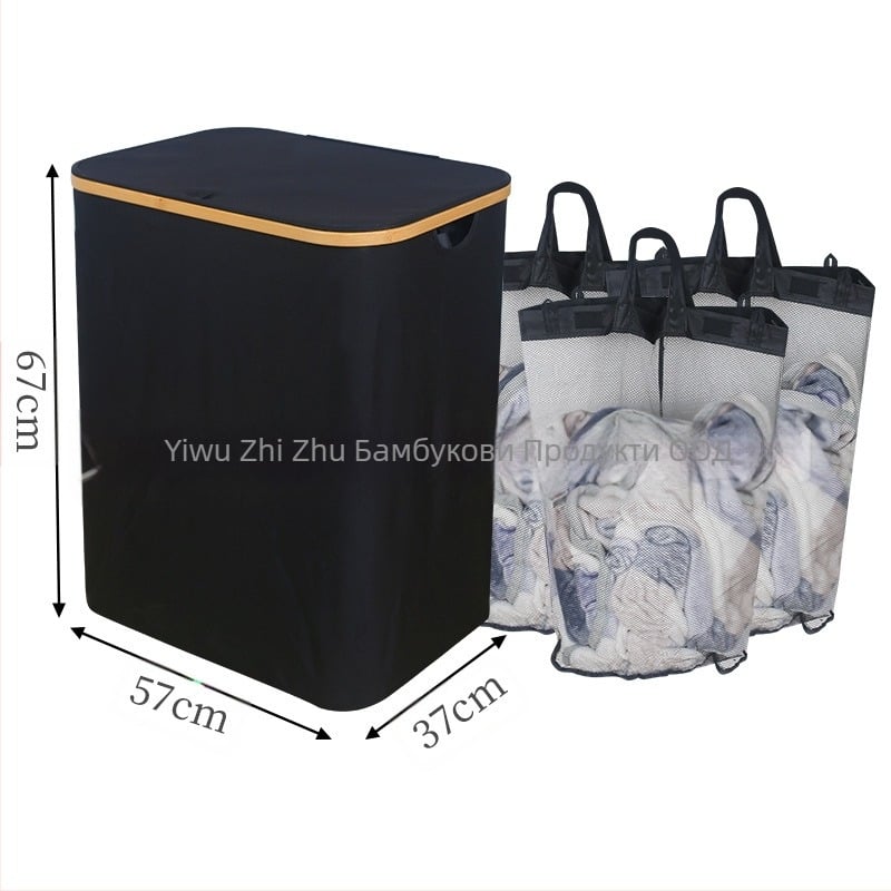 Кош за мръсни дрехи от трансграничен тип, спалня с вътрешна торба с капак, сгъваем, бамбуков и дървен кош за съхранение на мръсни дрехи, голям кош за мръсни дрехи за баня