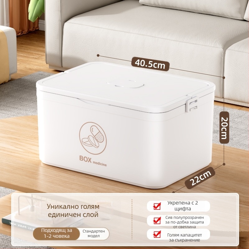 Голяма кутия за лекарства за домакинство на едро, многослойна кутия за съхранение на медицински принадлежности, преносима кутия за лекарства за първа помощ