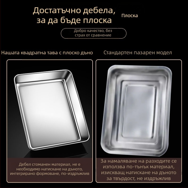 Неръждаема стомана квадратна чиния плоска чиния правоъгълна кутия с капак тава тирамису търговски дълбок съд леген