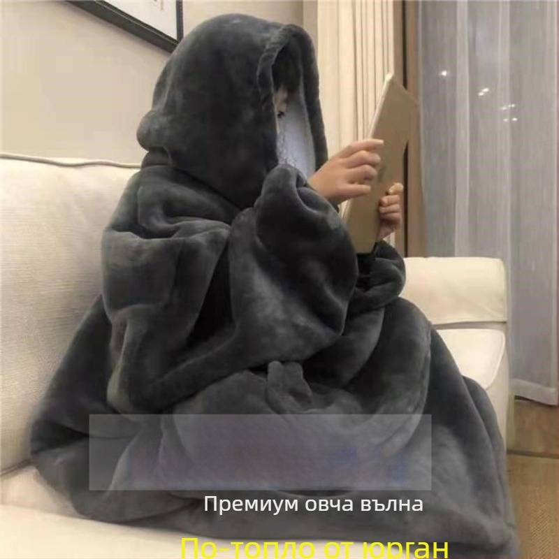 Фланелени пижами, мързеливи одеяла, зимни пижами за мъже, хлабави кадифени и удебелени дрехи с качулка за двойки, които могат да се носят навън