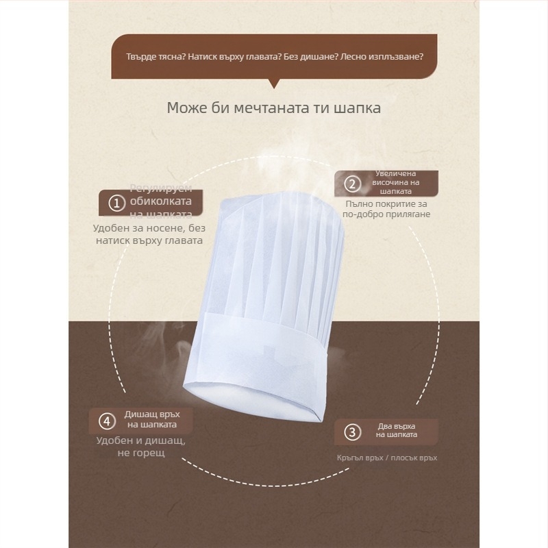 Еднократна нетъкана готварска шапка, мъжка готваческа удебелена работна шапка, сладкарница, печене, западна готваческа шапка