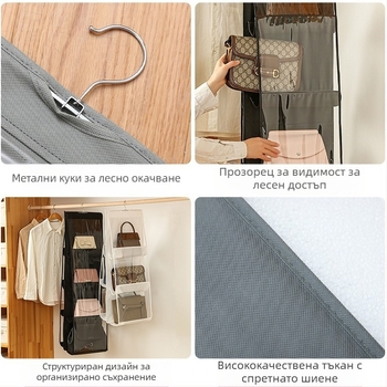 Мрежеста чанта за съхранение, висяща чанта за гардероб, многослойна чанта за съхранение, чанта за съхранение, двустранна прозрачна чанта, прахоустойчива чанта