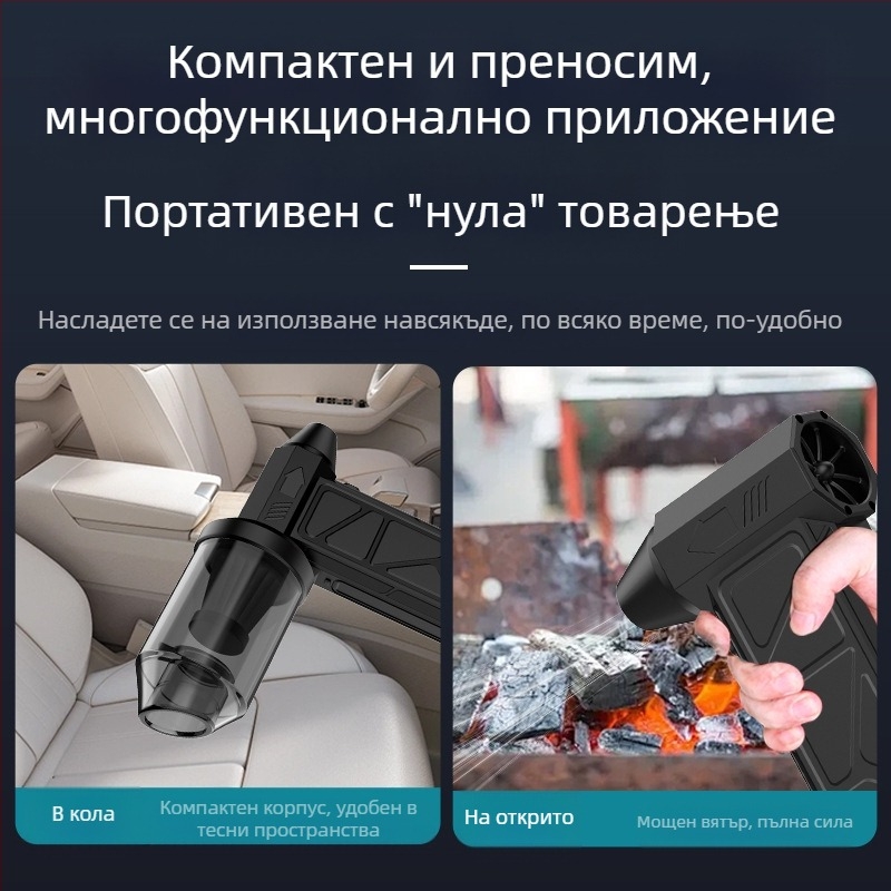 Трансграничен бурен вентилатор, издухващ и засмукващ, вграден 60-милионен турбинен мотор, безчетково зареждане, мощна вятърна високоскоростна ръчна прахосмукачка