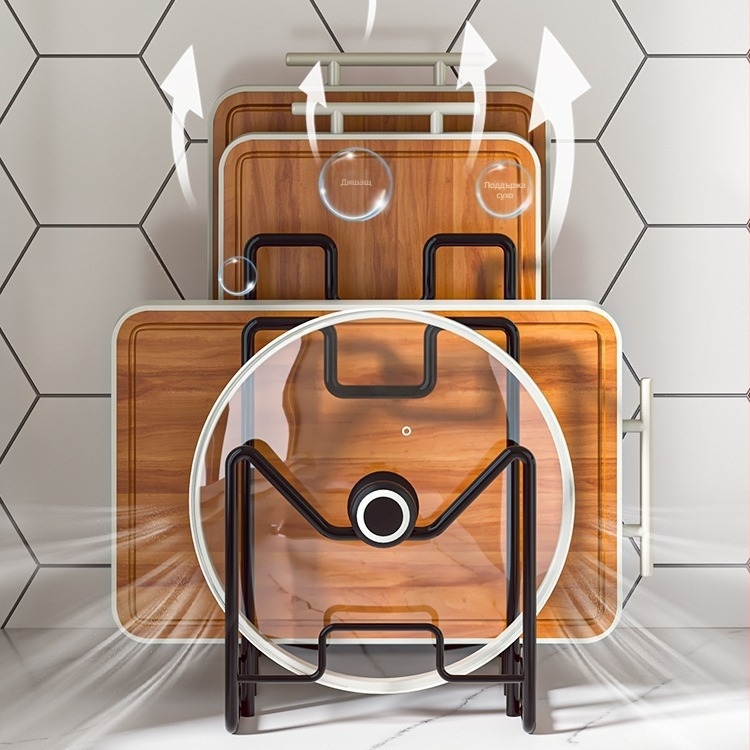 Кухненска стойка за съхранение на дъски за рязане, плот, многофункционална стойка за капаци на тенджери, стойка за съхранение на дъски за рязане, домашен настолен шкаф, стойка за дъски за рязане