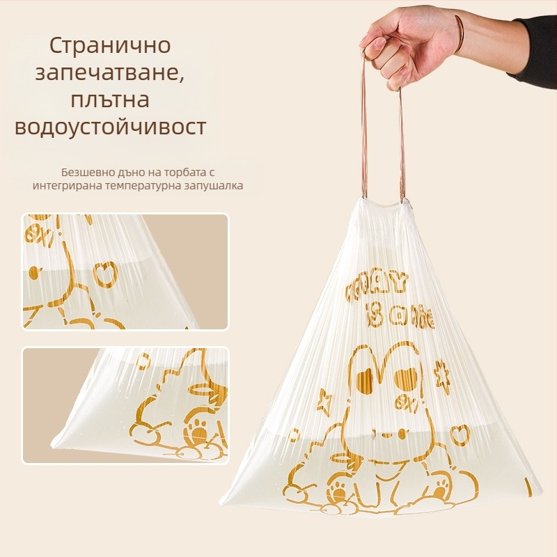 Сладък анимационен високоцветен принтиран заек с шнур тип автоматично наваксване за домакинска кухня, преносим удебелен чувал за боклук