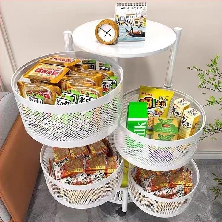 Стелаж за съхранение на закуски, стелаж за съхранение на закуски, шкаф за съхранение, количка, въртяща се кутия за съхранение, многослойна кутия за плодове в хола