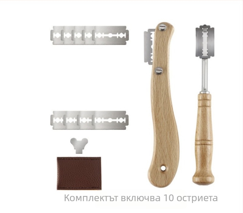 Нож от неръждаема стомана за ремонт на хляб, нож за разделяне на тесто, европейски стил, френски нож за рязане с дървена дръжка, дъговиден нож за хляб, куц