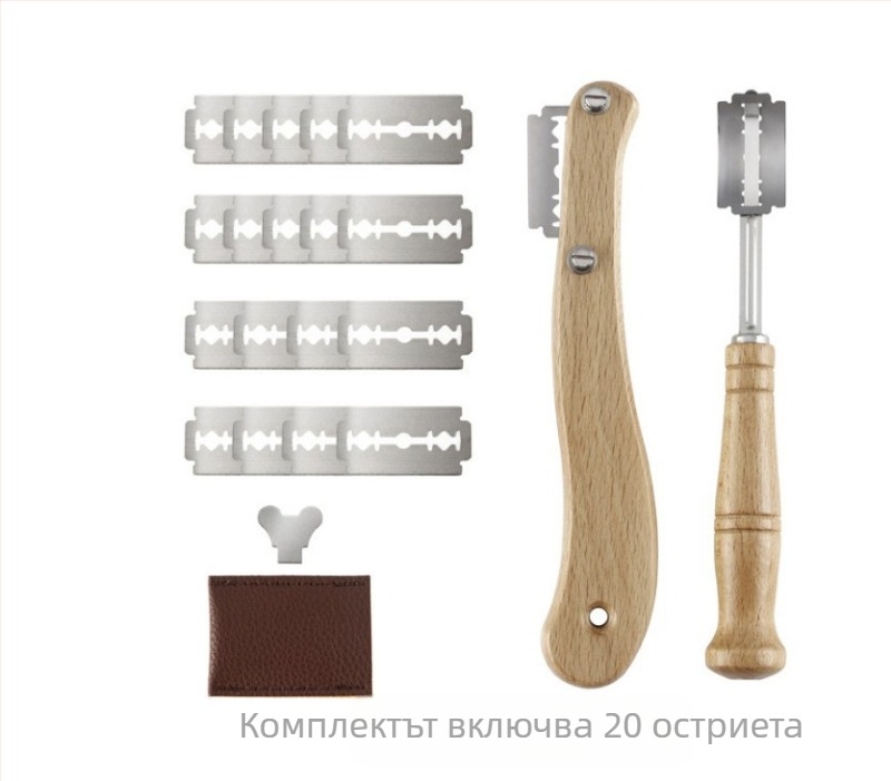 Нож от неръждаема стомана за ремонт на хляб, нож за разделяне на тесто, европейски стил, френски нож за рязане с дървена дръжка, дъговиден нож за хляб, куц