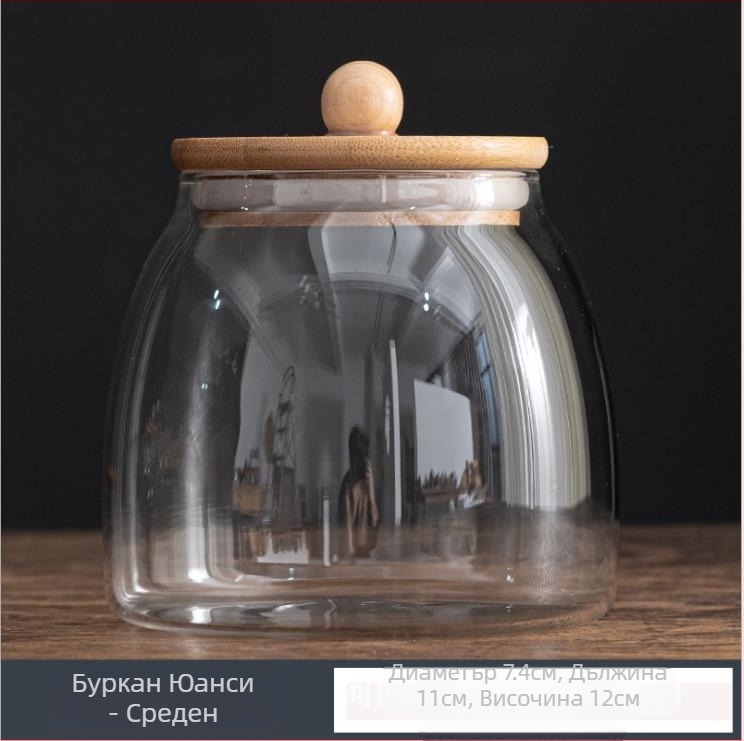 Търговия на едро прозрачен запечатан буркан стъклен буркан бамбуков капак буркан за зърна буркан за чай буркан за съхранение бонбони Буркан за съхранение Кухня