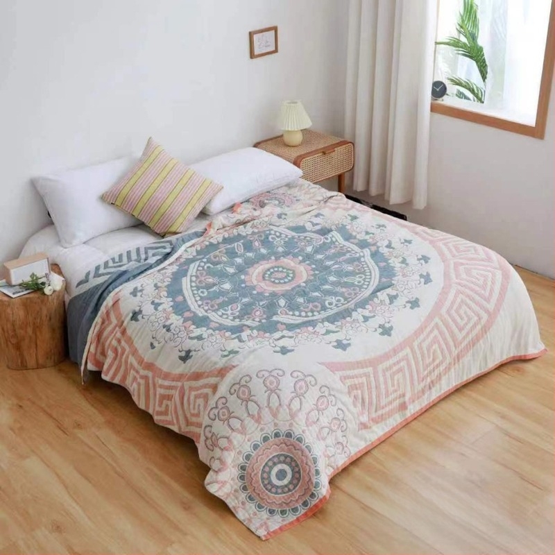 Памучно марлено одеяло, памучно одеяло Four Seasons, многослойно одеяло с пясъчен плат, единично двойно одеяло с кърпа, фабрика за едро