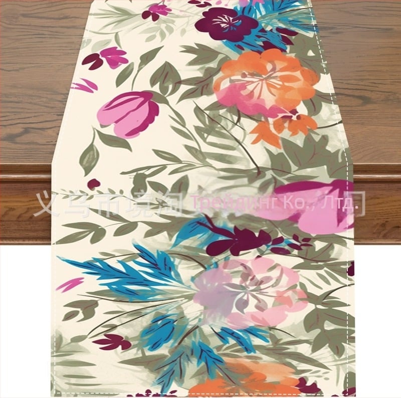 2024 Трансграничен нов ленен пътека за маса Пролет и лято Цвете Дом Ресторант Хол Трапезна маса Закрит Външен Декоративен пътека за маса