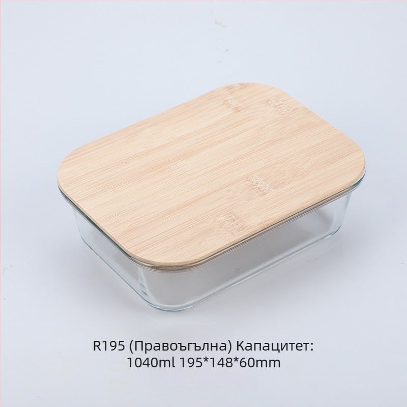 Търговия на едро кутия за обяд с бамбуков дървен капак, стъклена кутия за свежест, термоустойчиво стъкло, високо боросиликатно японско кутия за обяд, микровълнова фурна