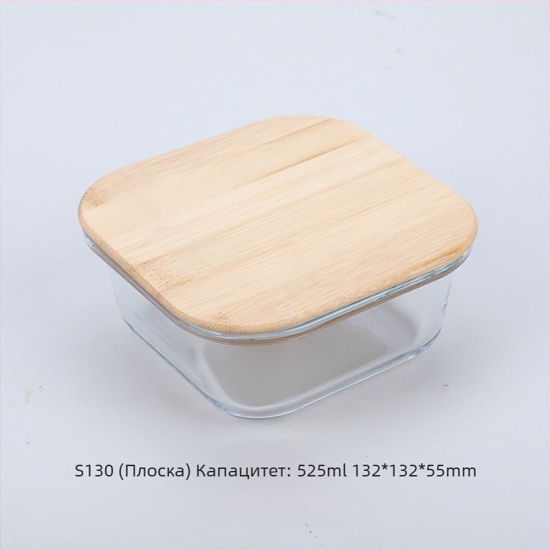 Търговия на едро кутия за обяд с бамбуков дървен капак, стъклена кутия за свежест, термоустойчиво стъкло, високо боросиликатно японско кутия за обяд, микровълнова фурна