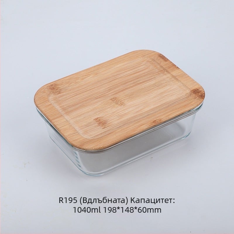 Търговия на едро кутия за обяд с бамбуков дървен капак, стъклена кутия за свежест, термоустойчиво стъкло, високо боросиликатно японско кутия за обяд, микровълнова фурна