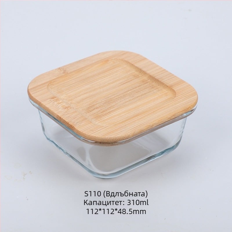Търговия на едро кутия за обяд с бамбуков дървен капак, стъклена кутия за свежест, термоустойчиво стъкло, високо боросиликатно японско кутия за обяд, микровълнова фурна