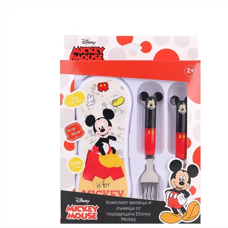 Прибори за хранене Disney Spoon с кутия, детска лъжичка, бебешка лъжица за хранене, преносима чанта с анимационен герой от неръждаема стомана 304