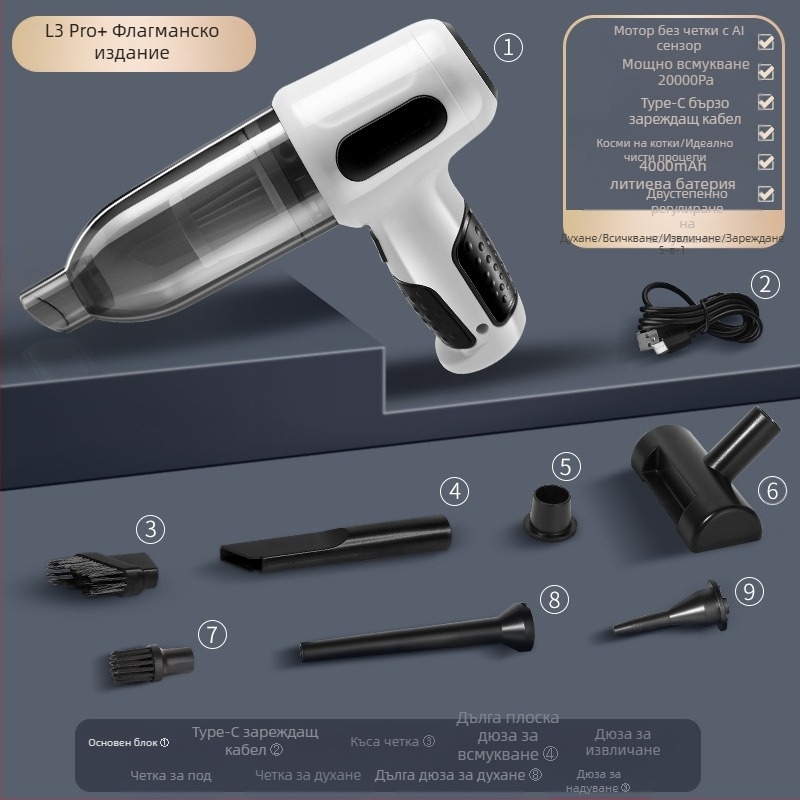 Прахосмукачка за кола, с двойно предназначение за кола и дом, безжична, ръчна, акумулаторна, мощна, малка, мини, мощна функция за издухване, преносима прахосмукачка