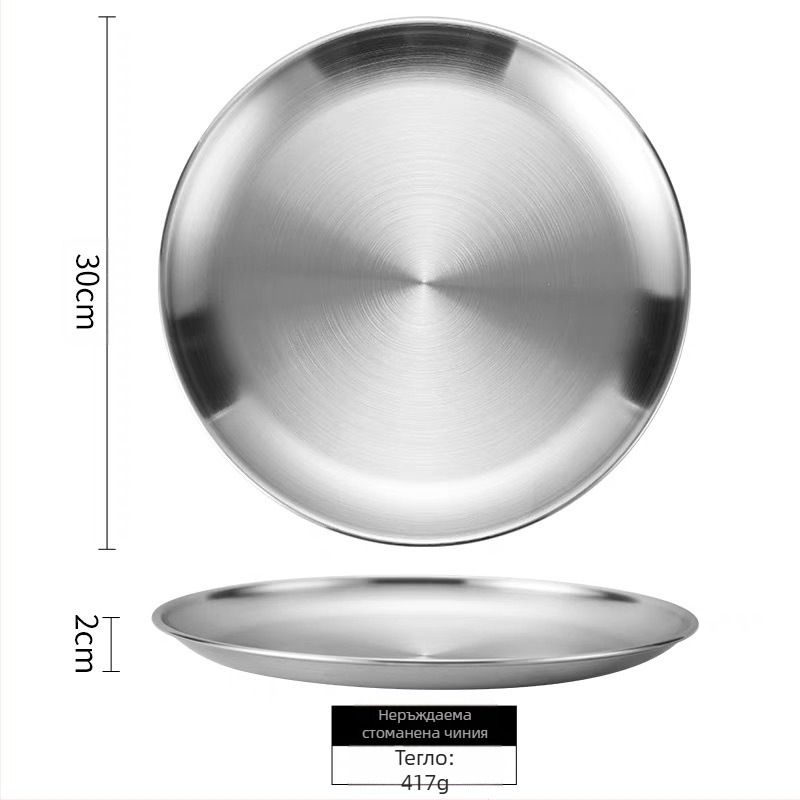 Корейска чиния от неръждаема стомана, чиния за барбекю, бюфет, чиния за плюене на кости, чиния за пикник на открито, кръгла тава за къмпинг