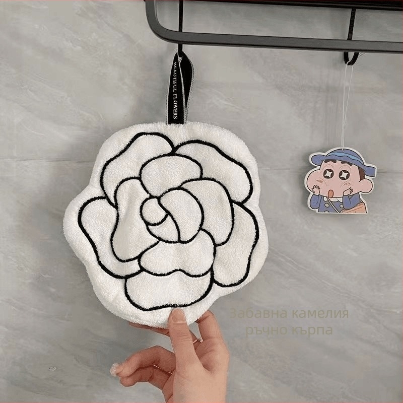 Домакински кърпи за ръце за закачване, леки луксозни, с цвете камелия, кърпи за ръце за кухня, баня, бели, абсорбиращи, лесни за почистване, меки кърпички