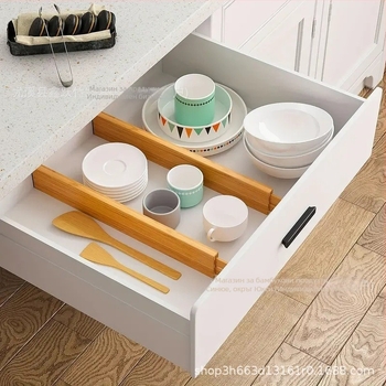 Преграда за чекмеджета от бамбук, регулируема, безплатна комбинация от кухненски принадлежности, класификация на бельо, решетка за съхранение, артефакт
