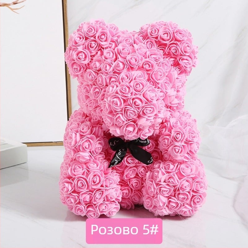 Розова мечка, консервирано цвете, симулирано цвете за Свети Валентин, подарък за рожден ден, мечка, розова мечка, външна търговия на едро
