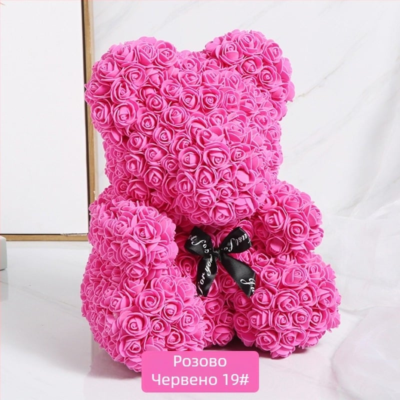 Розова мечка, консервирано цвете, симулирано цвете за Свети Валентин, подарък за рожден ден, мечка, розова мечка, външна търговия на едро