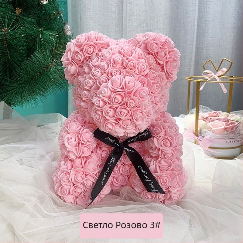 Розова мечка, консервирано цвете, симулирано цвете за Свети Валентин, подарък за рожден ден, мечка, розова мечка, външна търговия на едро