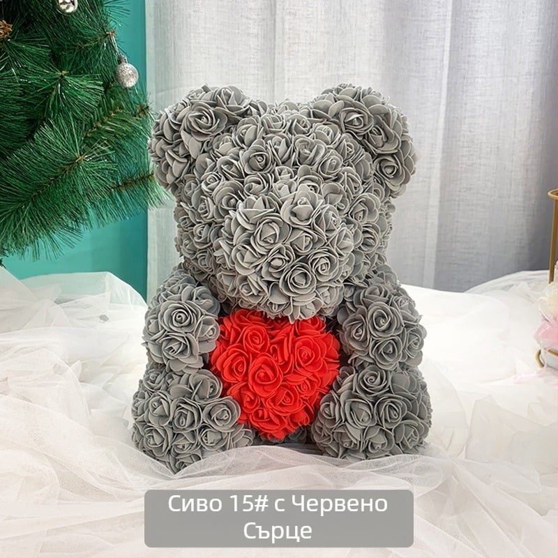 Розова мечка, консервирано цвете, симулирано цвете за Свети Валентин, подарък за рожден ден, мечка, розова мечка, външна търговия на едро