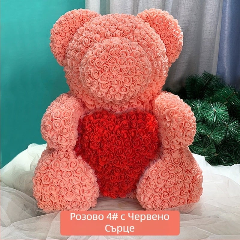 Розова мечка, консервирано цвете, симулирано цвете за Свети Валентин, подарък за рожден ден, мечка, розова мечка, външна търговия на едро