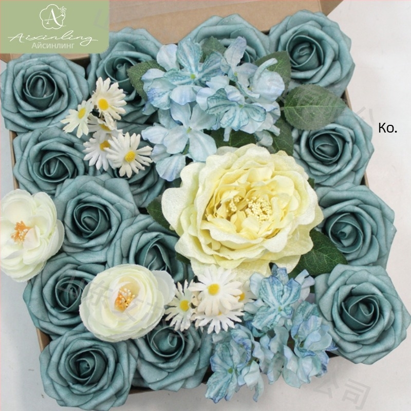 Фабрична трансгранична симулация на роза, фалшива подаръчна кутия за цветя „Направи си сам“ за сватба, годежно парти, декорация на работния плот