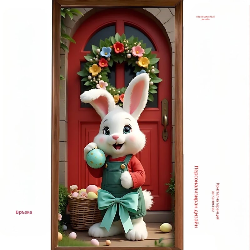 Трансгранична нова великденска капачка за врата, празнично парти, оформление, външна фото декорация, ширина на вратата, заек, вертикален банер, завеса за врата