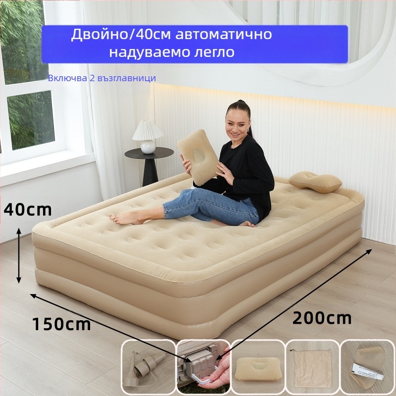 Трансграничен нов външен надуваем матрак от флокиращо PVC надуваемо легло с вградена помпа, единичен и двоен автоматичен надуваем матрак