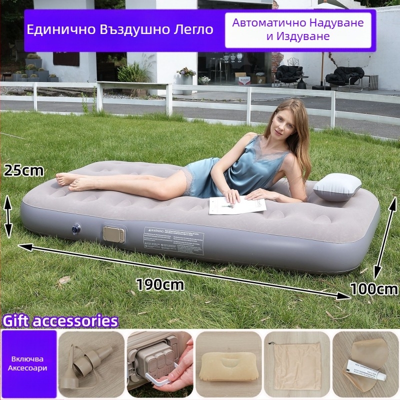 Трансграничен нов външен надуваем матрак от флокиращо PVC надуваемо легло с вградена помпа, единичен и двоен автоматичен надуваем матрак