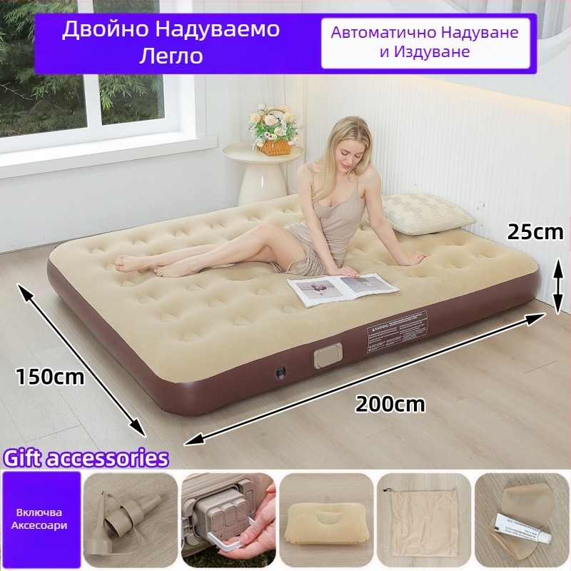 Трансграничен нов външен надуваем матрак от флокиращо PVC надуваемо легло с вградена помпа, единичен и двоен автоматичен надуваем матрак