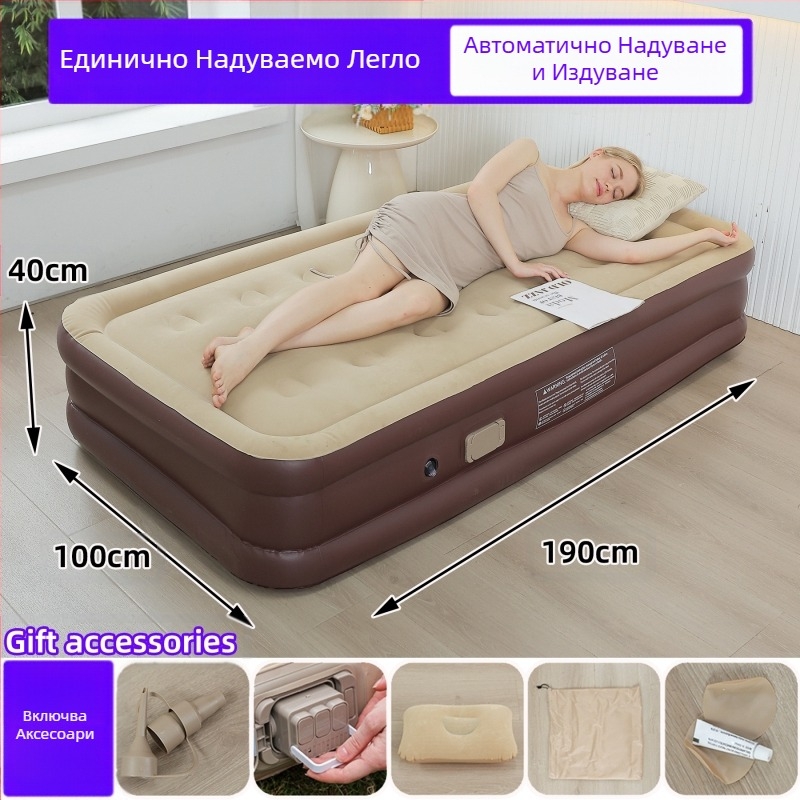 Трансграничен нов външен надуваем матрак от флокиращо PVC надуваемо легло с вградена помпа, единичен и двоен автоматичен надуваем матрак