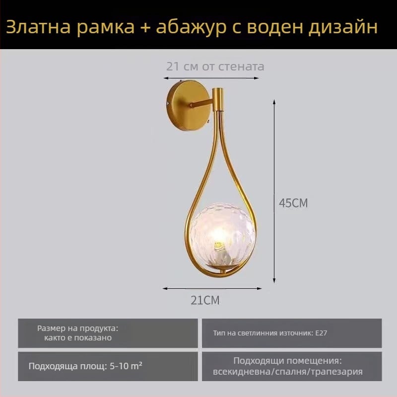 Стенна лампа в скандинавски стил, хол, спалня, нощно лампа, персонализирана креативна ковано желязо, коридор, балкон, стъклена стенна лампа