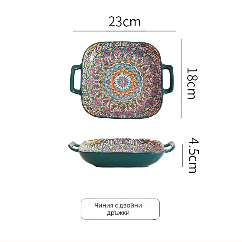 Бохемска бинаурална квадратна керамична чиния, креативна домакинска чиния, мрежа за чинии, знаменитости, плодове, Psta чиния, фурна, микровълнова фурна