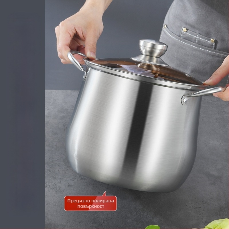 Неръждаема стомана тенджера за супа с двойно дъно, дъгова яхния, удебелена висока тенджера за супа, директна доставка от фабриката, голям капацитет, подаръчна тенджера от неръждаема стомана