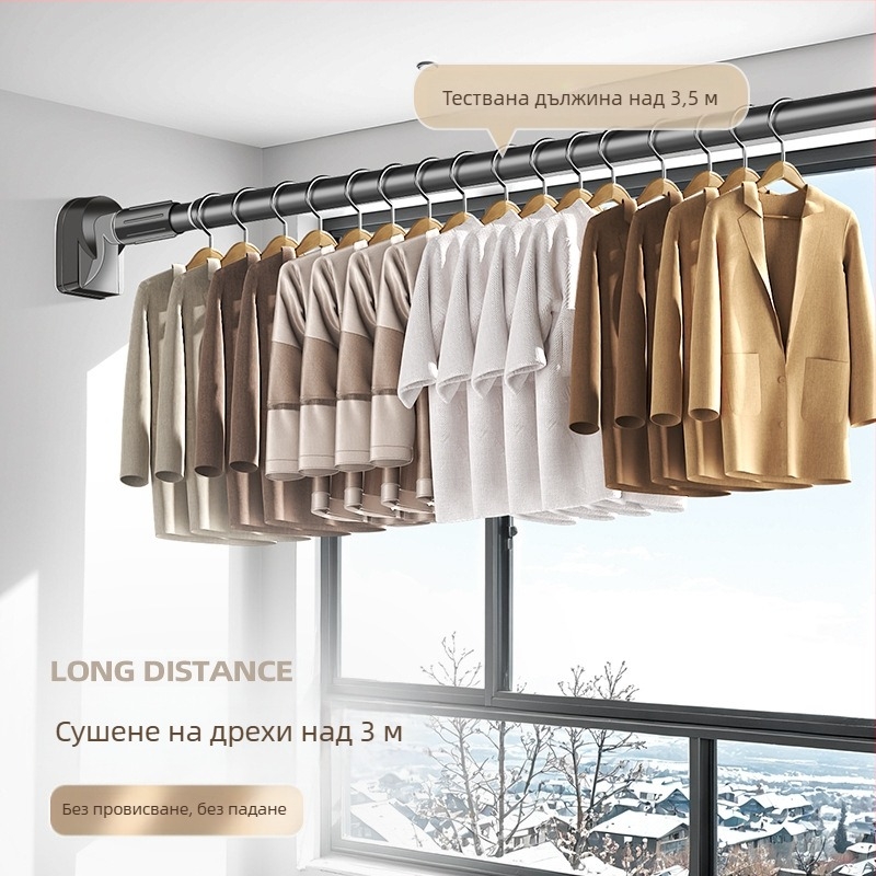 Телескопична стойка за сушене на балкон без перфоратор, домакинска скоба за завеси от неръждаема стомана, фиксираща тръба, единична хладна защита за дрехи