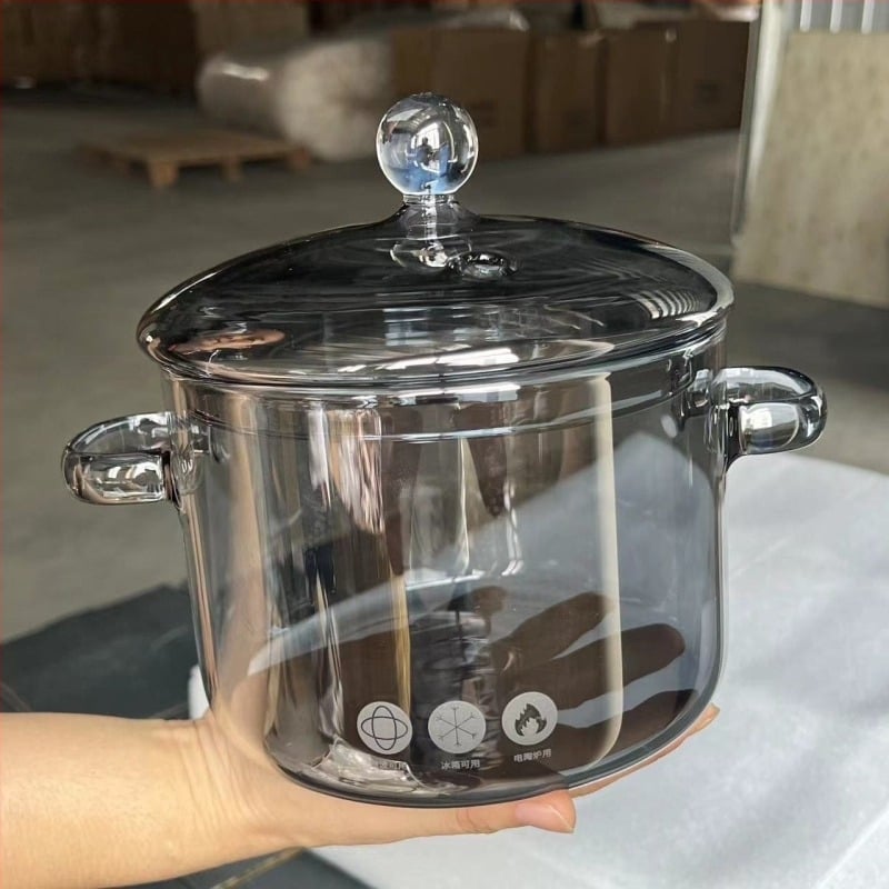 Тенджера от високо боросиликатно стъкло, подходяща за електрически керамични печки, купа за юфка с двойна дръжка, тенджера за супа, тенджера за готвене, емайлирана тенджера