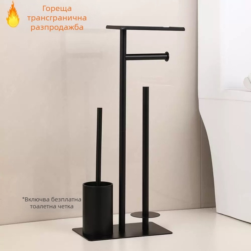Трансграничен държач за тоалетна хартия от пода до пода, вертикален държач за тоалетна хартия с държач за тоалетна четка, държач за ролка хартия за външна търговия
